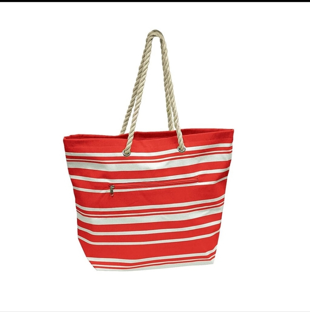 Preffered Nation Red and White Striped Tote Bag NWT